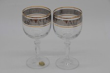 2er Set Bohemia Glass Weingläser Goldrand Ornamentstreifen Platinstreifen