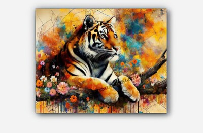 Fancy Siberian Tiger Picture art splashes of paint  #2 Reprint