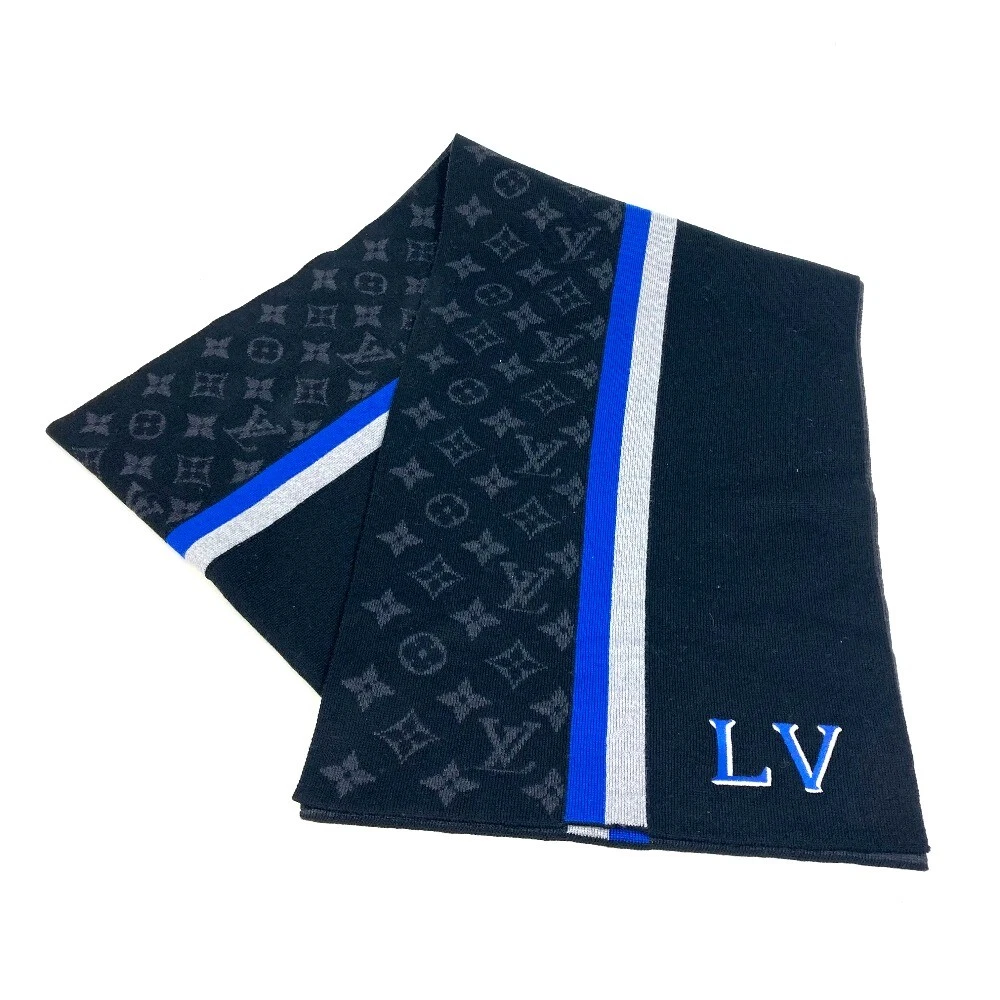 LOUIS VUITTON M77935 Monogram Echarpes LV Bar Cite Scarf wool blue