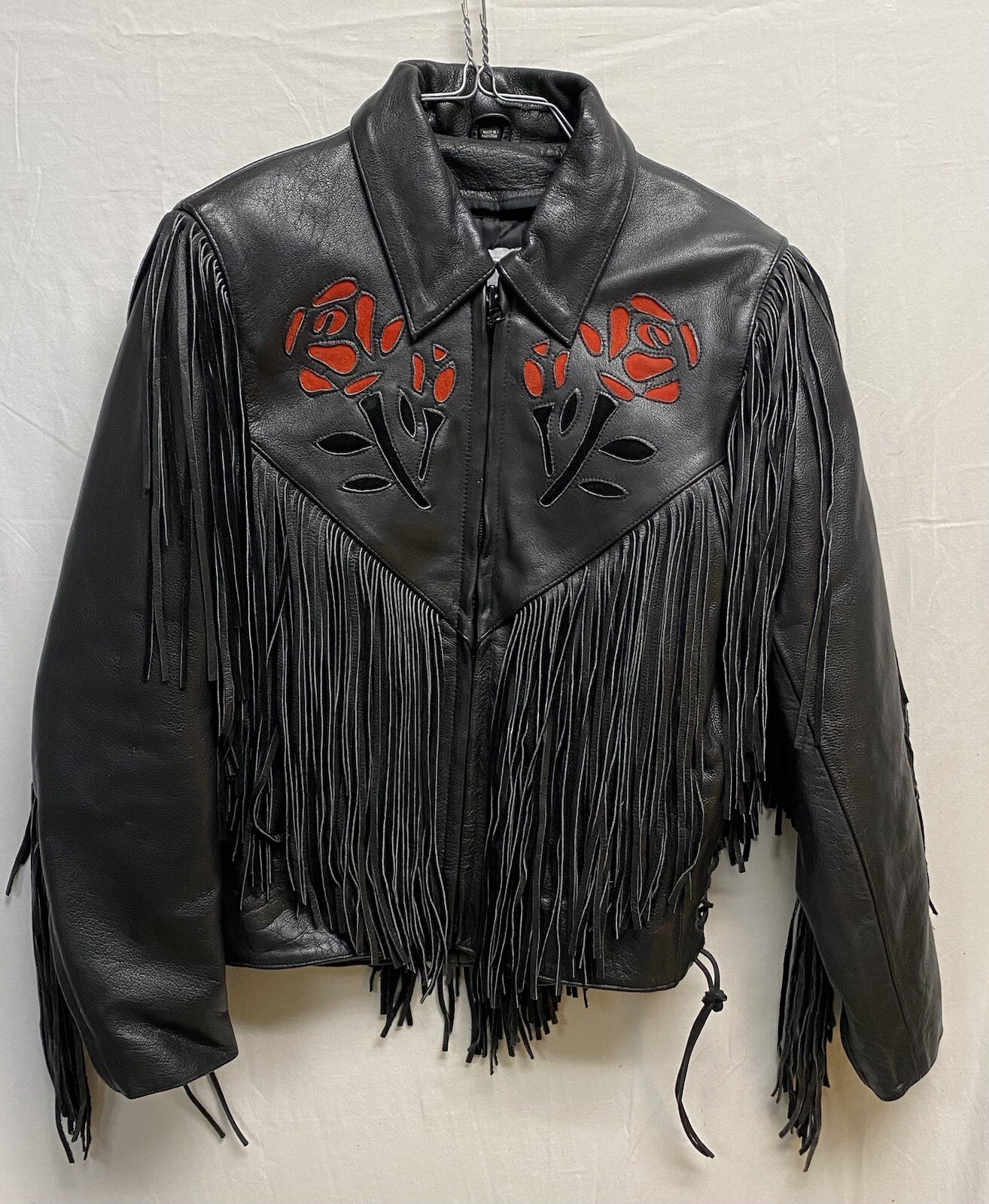 Women’s Leather Gallery Rose Tassle Motorcycle Jacket Size XS Detachable Liner