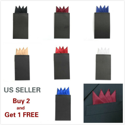 Men's Satin Silk Pre Folded Pocket Square Hankie Hankerchief Solid Color Party B