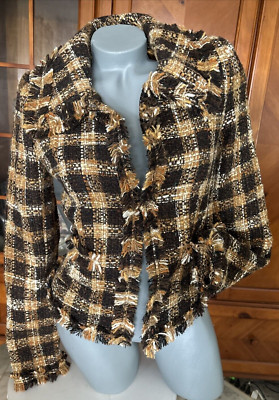 WALTER,100% wool,szS,brown beige white tweed,frayed woolen yarn,silk lining,New