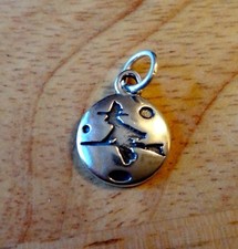 Sterling Silver 13mm Halloween Witch on a Broom  Moon Charm