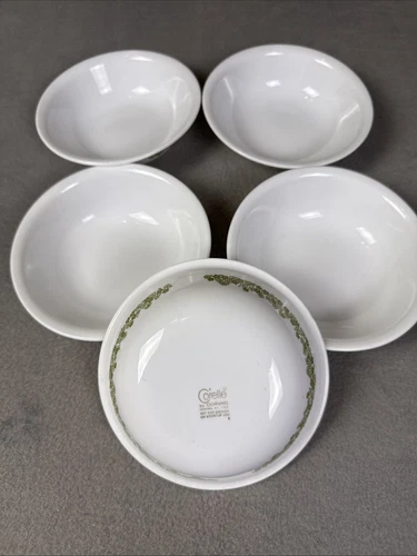 5 Vintage CORELLE Spring Blossom Crazy Green Daisy 5 1/4" Dessert Bowls 1970s