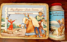 Vintage ROY ROGERS Dale Evans Lunchbox w/ Thermos RARE BLUE SET Double R Ranch