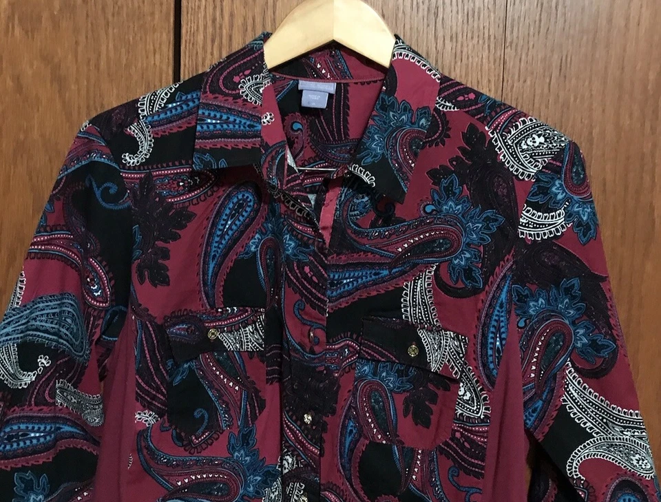 Mujer Laura Scott Talla 1X 18/20 Top Camisa Blusa Botones Bolsillos Cuello Foto 3 de 4