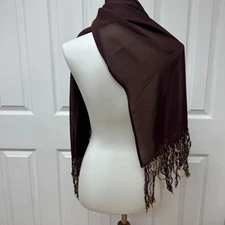 Beautiful Dark Brown Chiffon Pashmina or Shawl 57" x 22" - In bag.