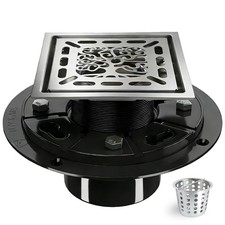 4 Inch Shower Drain, Square Shower Floor Drain Kit with Flange and Removable ...