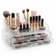 Deluxe 3-Tier Acrylic Cosmetic Makeup  Jewelry Organizer  Large Vanity Storage