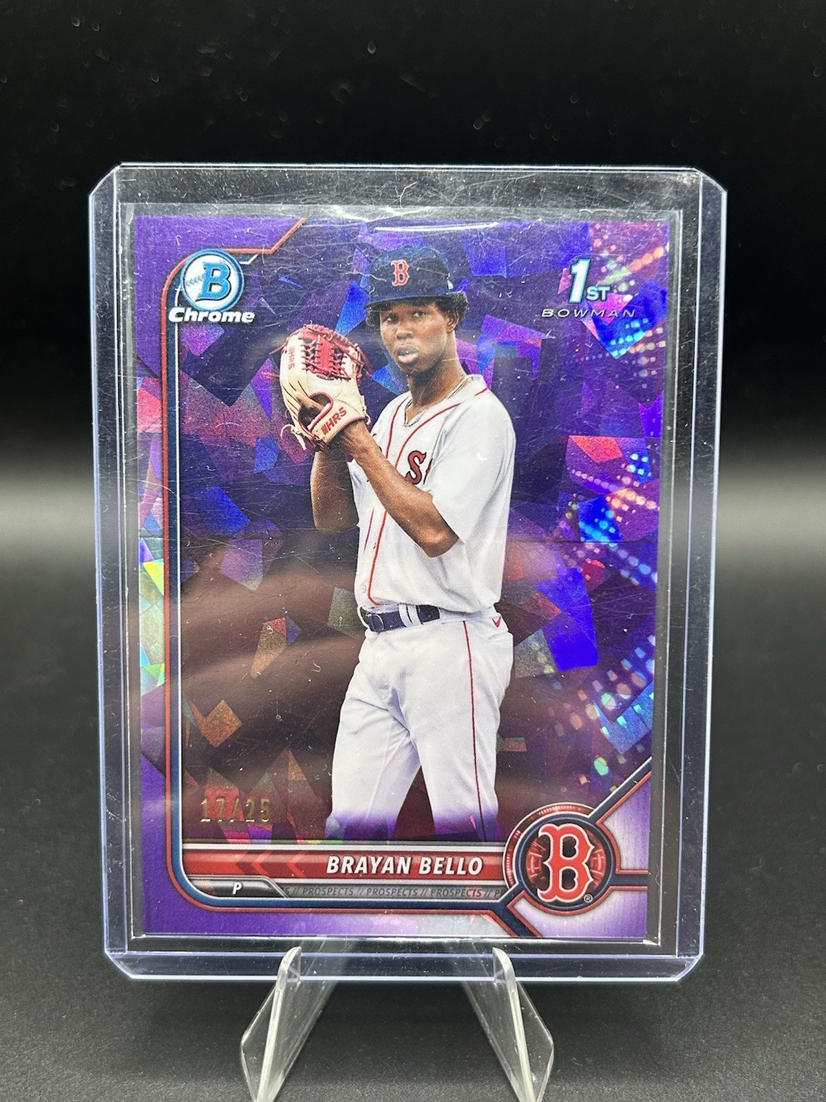 2022 Bowman Sapphire Brayan Bello Purple Cracked Ice 1st Bowman #’d /25 BCP-107