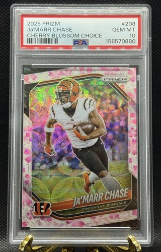 2025 Panini Prizm Ja’marr Chase Cherry Blossom /15 Jersey Number Match PSA 10