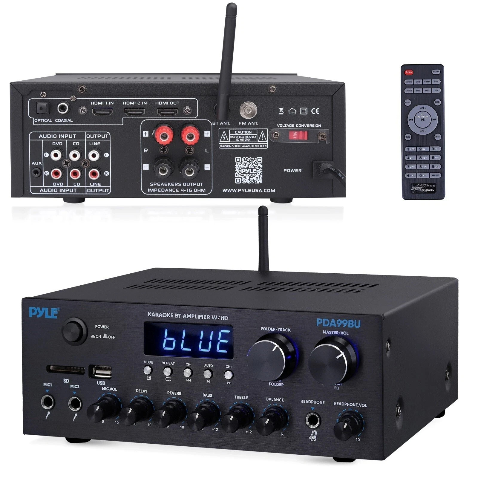 Pyle 300Watt Multi-Channel Power Amplifier w/Bluetooth, HDMI
