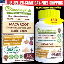 Best Maca Root Capsules. Yellow Maca Black Maca Red Maca & Black Pepper-150 Caps