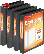 Cardinal 3 Ring Binder, 1 Inch, Round Ring, Black, 4 Pack, Holds 225 Sheets
