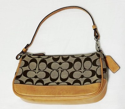 Coach Signature Demi mini Pouch Hand Bag Canvas Leather Beige 6094