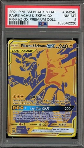 Pokemon Pikachu & Zekrom GX Premium Coll. Full Art Promo SM248 PSA 8