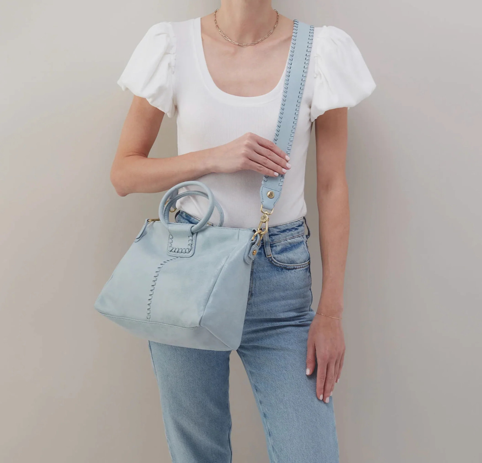 Hobo International Bag Sheila Sky Blue Medium Satchel Leather $338, NWT