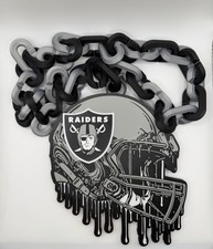 Raiders NFL Necklace with Helmet Logo, Black Gray Drip Chain