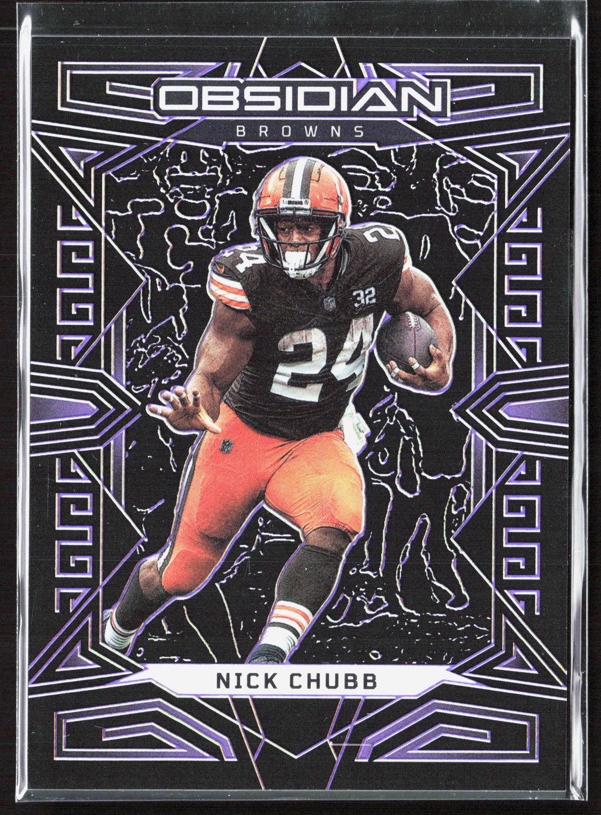 2023 Panini Obsidian #26 Nick Chubb Electric Etch Purple #/75