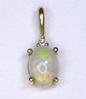 Cute Little Natural Opal and Diamond Solid Gold Pendant