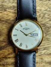 Rotary Windsor Gold Tone Quartz Watch Day Date White Dial Sapphire New Battery