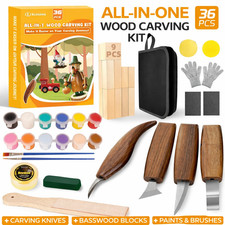 36pcs Wood Carving Tools Kit Whittling Set with 4 Knives  Storage Bag