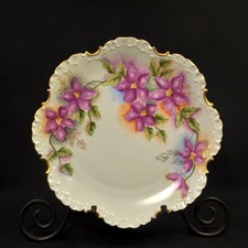 Rosenthal Plate Hand Painted Purple Clematis 1907-1910 Scalloped Embossed w/Gold