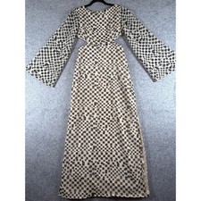 Nasty Gal Collection Black Cream Checkered Cut Out Bell Sleeve Maxi Dress US 4