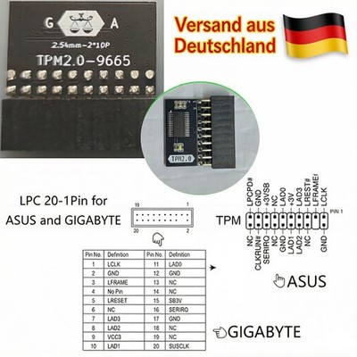 TPM2.0 Modul TPM GA 20-1 Pin Sicherheitsmodul für Gigabyte ASUS Plattform Modul