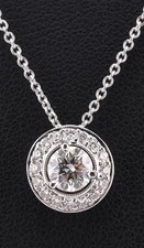 14K Gold Chain w/ 18K Diamond Halo Pendant Natural Diamond Approx 0.50 CT