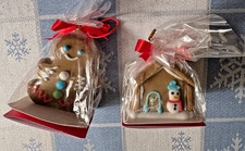 set/2    GINGERBREAD CANDY HOUSE  3 GINGERBOYS : ornaments or mini decorations