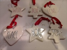 6 Rae Dunn Christmas ornaments tree star heart joy hope love peace wish joy cute