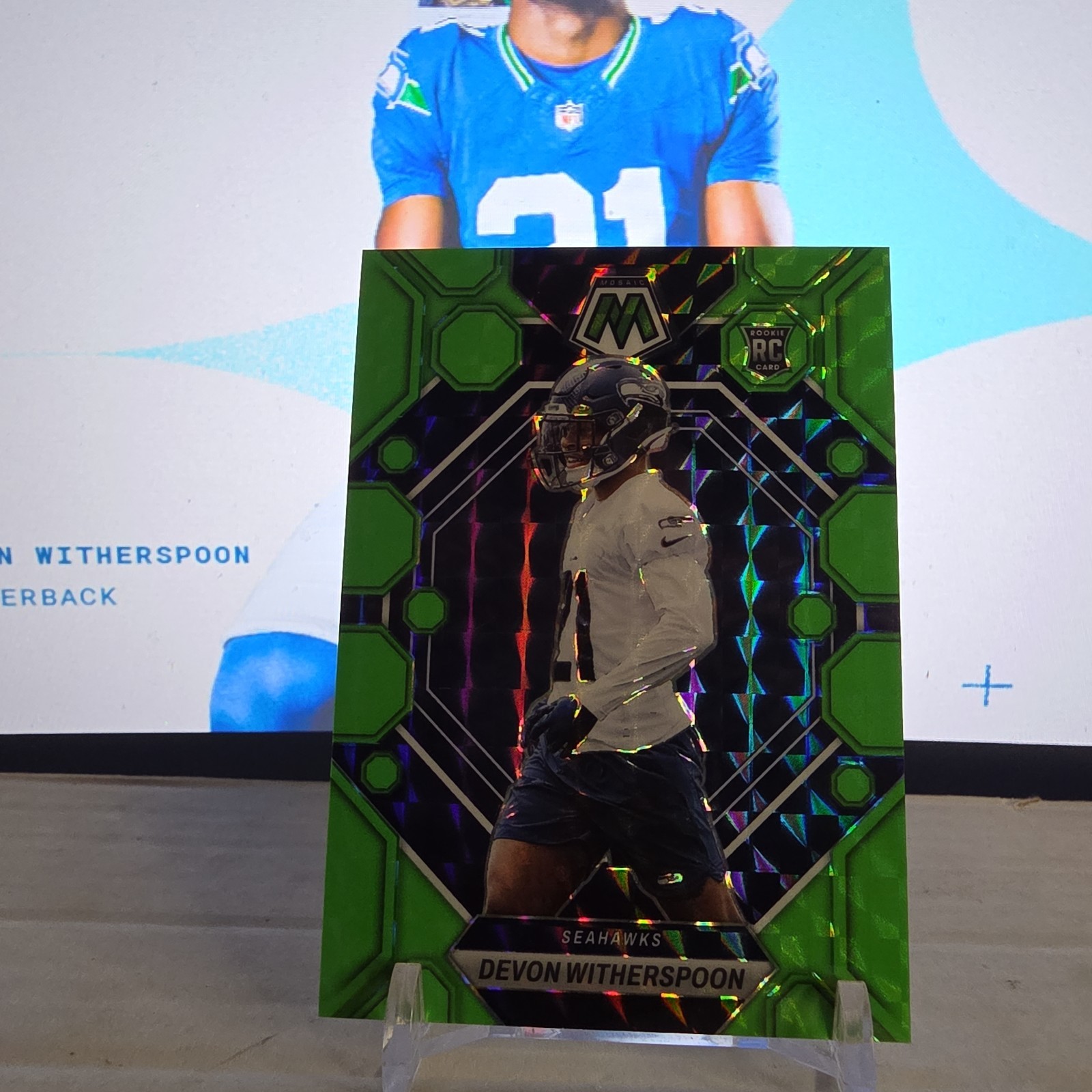 2023 Panini Mosaic  Green Fluorescent #313 Devon Witherspoon RC 4/10 Super Bowl