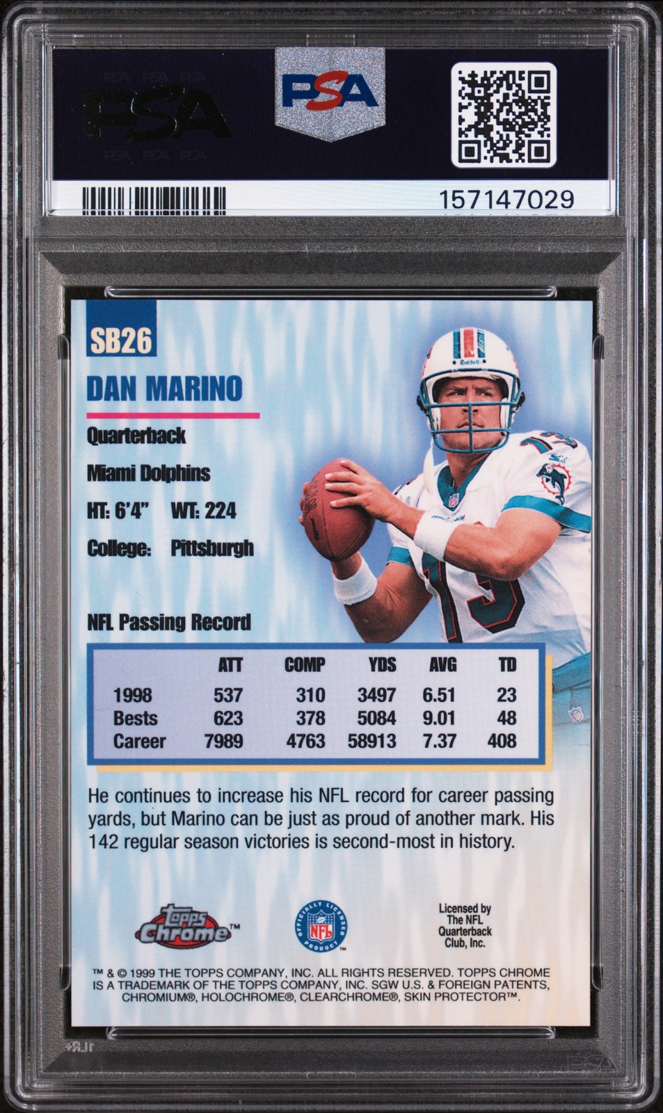 1999 TOPPS CHROME SEASON'S BEST SEASON'S BEST #SB26 DAN MARINO PSA 9 view 2