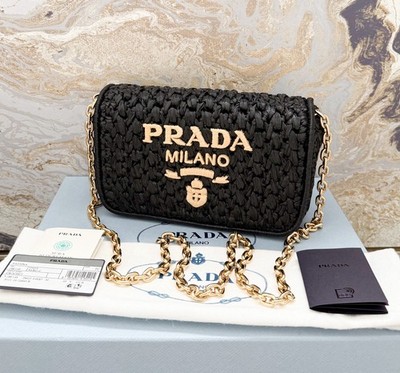 Prada Raffia Crochet Black Crossbody Shoulder Bag | eBay