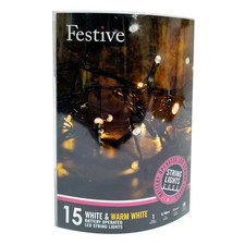 Christmas Tree String Lights 15 Warm White/White LED Battery XMAS (3 for £5.99)