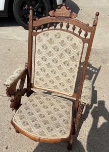 Antique 19th Century Victorian Folding Wood Chair Victorian Carved Gold Inlay