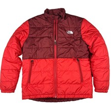 The North Face Boys Puffer Jacket Red Burgundy Full Zip Insulated XL 14 16 FLAW