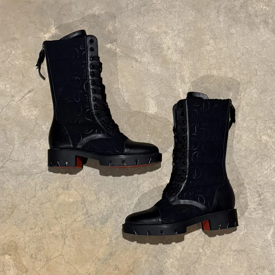 Christian Louboutin Pavleta Botas Planas Combate Neopreno Cuero Borde Negras EU 37 Foto 4 de 4