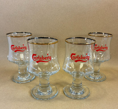 4 x Vintage 80er Jahre Carlsberg Goldrand Tulpe Biergläser Top Zustand