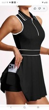 Target Black/White Sleeveless Collared Polo Mini A-Line Dress XL Zip Piped