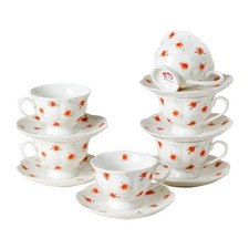 6oz Rose Pattern Floral Porcelain Tea Cup And Saucer Set Of 6 Mugs Drinkware