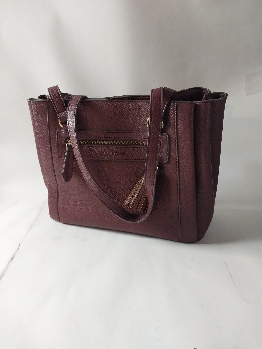St John's Bay Purse Burgundy Leather Shoulder Bag W Zipper Pockets Stylish Rare
