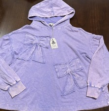 NEW Easel Bow Patch Terry Pullover Hoodie Size Medium M Lavender Purple Amberly