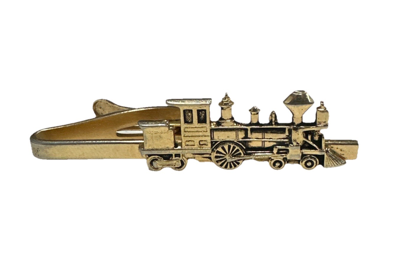 Vintage Goldtone Hickok USA Railroad Steam Train Locomotive Engine Tie Clip Bar