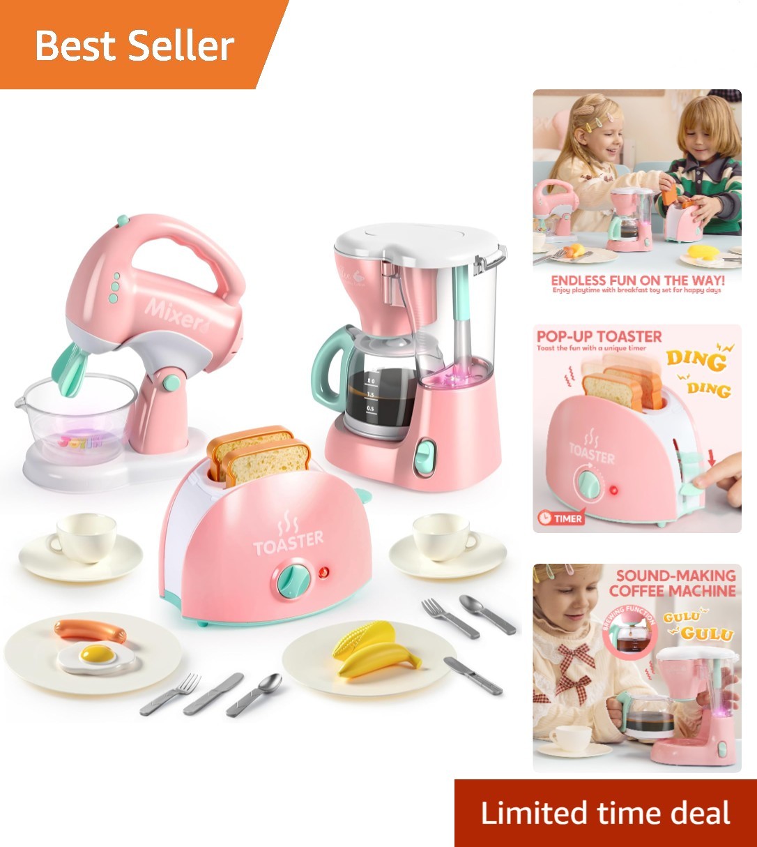 Ultimate Play Kitchen Set: Realistic Coffee Maker, Toaster & Mixer for Kids