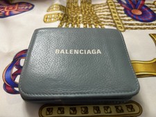 Authentic Balenciaga Cash Flap Coin and Card Holder   Grained Leather- Blue-Grey