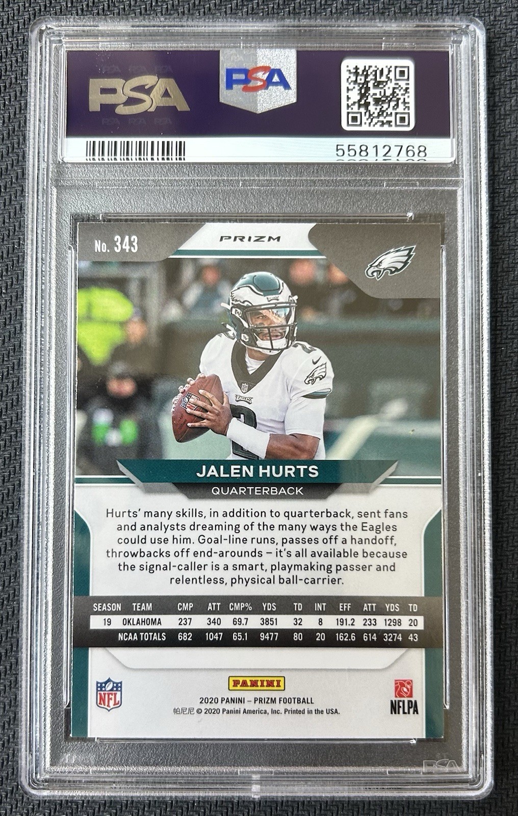 2020 Panini Prizm Rookie Jalen Hurts #343 Lazer Prizm (RC) PSA 8 view 2