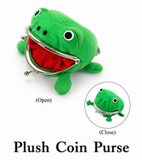 Cute Green Red Mouth Tongue Frog Plush Coin Purse Cosmetic Snap Money Pouch Bag