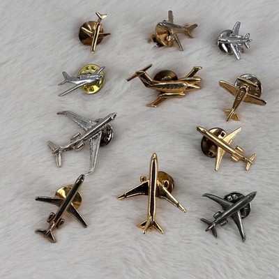 Commercial & Private Jet Airplane Lapel Pin Tie Tack Lot in Silver Gold Tone